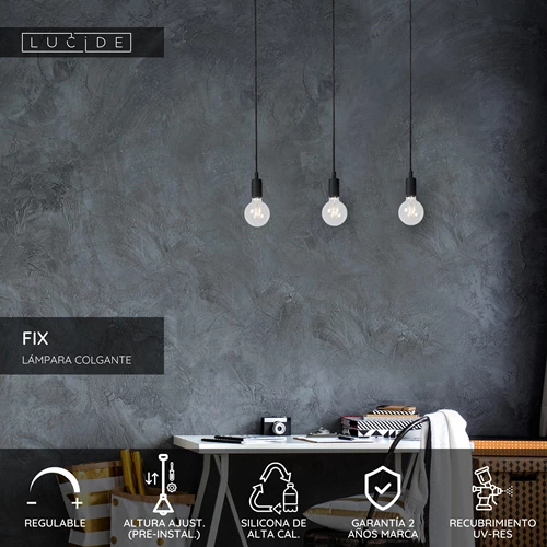 Lucide FIX - Lámpara colgante - 3xE27 - Negro - USP